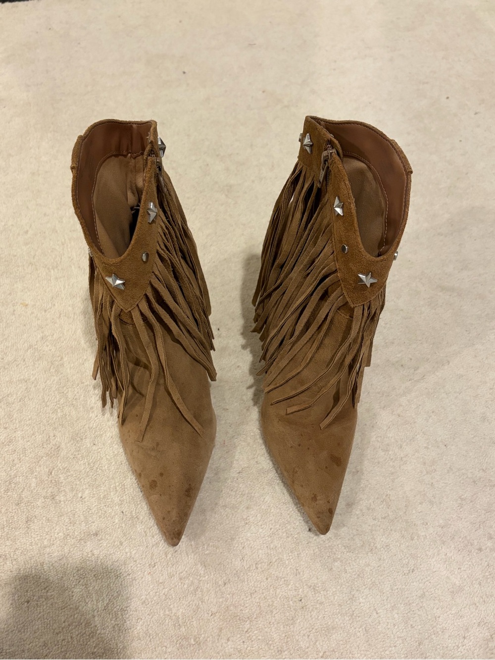 Steve Madden Brown Fringe Suede Ankle Boots with Studs